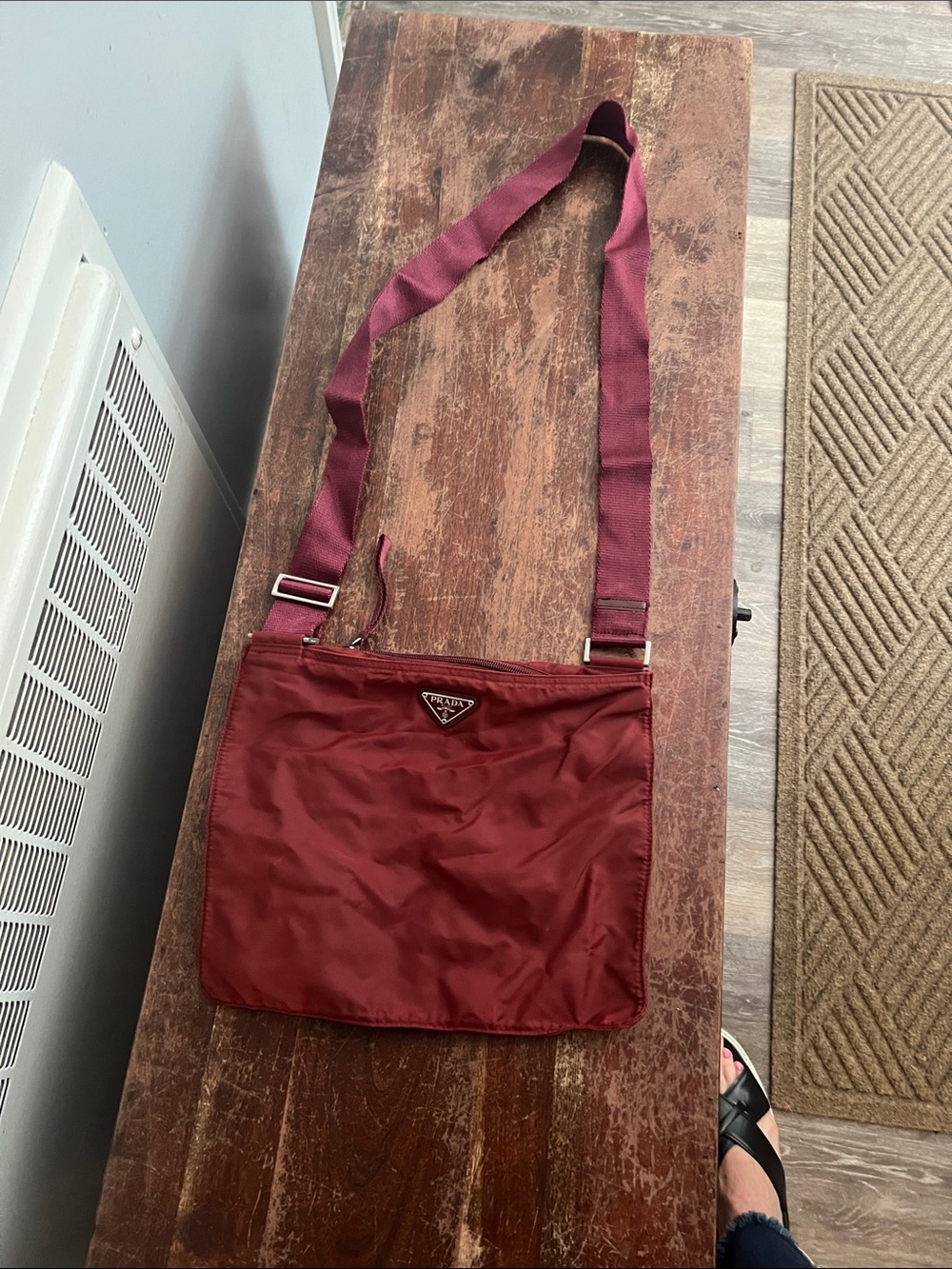 Prada Nylon Messenger Bag in Burgundy Red